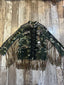 Camo Skull Army Jacket W/ Fringe, Black Lace and Pearl Buttons (Size Medium)