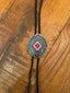 Silver, Blue & Green Diamond Design Bolo Tie