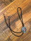 Silver, Blue & Green Diamond Design Bolo Tie
