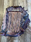 Bleached Denim Love Top W/ Purple Floral Pearls & Fringe (Size Medium)