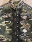 Camo Skull Army Jacket W/ Fringe, Black Lace and Pearl Buttons (Size Medium)