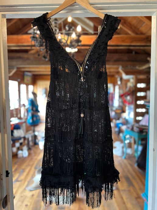 Black Lace Fringe Dress Black Lace Fringe Dress