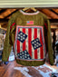 Quilted  Army Green Jacket w/ Bling Cross and American Flag