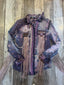 Bleached Denim Love Top W/ Purple Floral Pearls & Fringe (Size Medium)