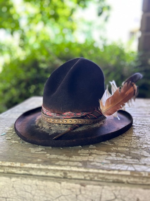 Black Distressed Custom Beaver Hat w/ Short Brim Pencil Curl – Moo