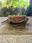 Tan and Green Engraved Leather Barrel Bag