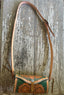 Tan and Green Engraved Leather Barrel Bag